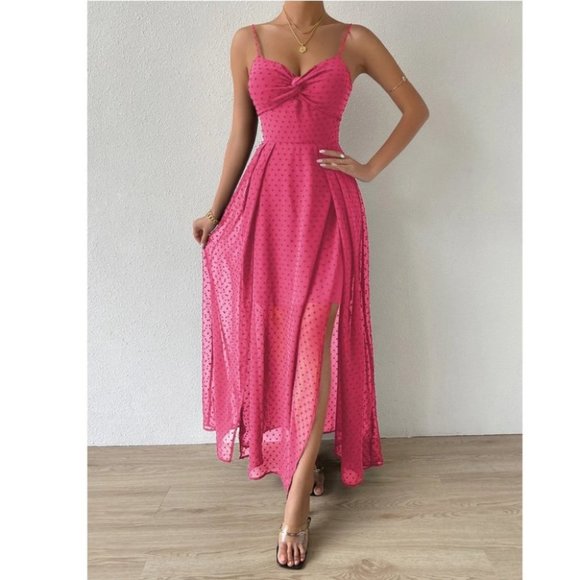 Swiss Dot Cami Maxi Dress PINK - Picture 2 of 10